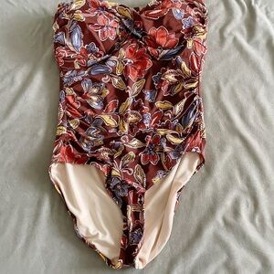 Garnet Hill Floral Strapless One Piece Swimsuit